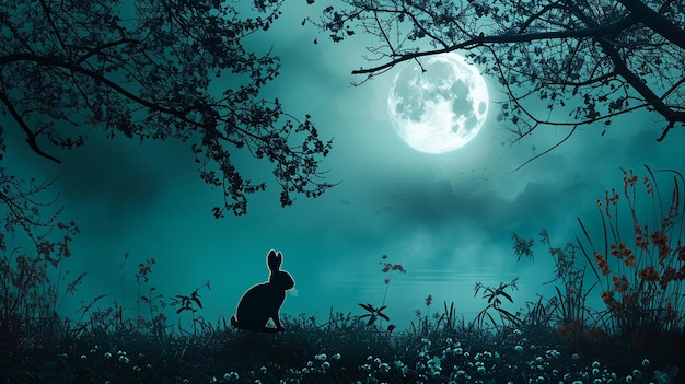 An artistic rendering of the Jade Rabbit gazing at the full moon during the MidAutumn Festival hd