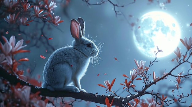 An artistic rendering of the Jade Rabbit gazing at the full moon during the MidAutumn Festival hd