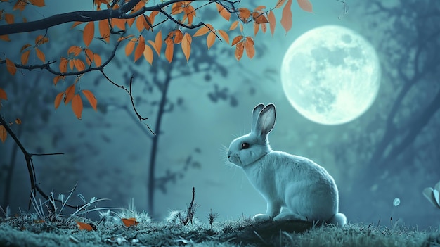 An artistic rendering of the Jade Rabbit gazing at the full moon during the MidAutumn Festival hd