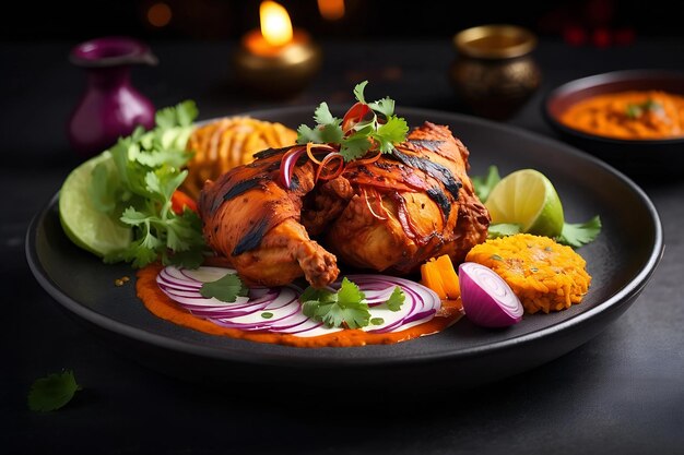 Photo an artistic rendering of a tandoori chicken dish with