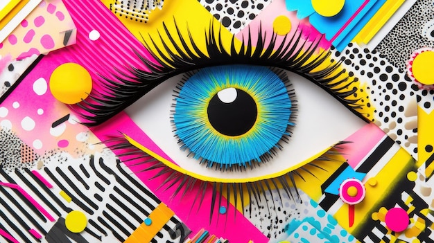 Photo an artistic representation of an eye surrounded by vibrant colorful patterns and textures