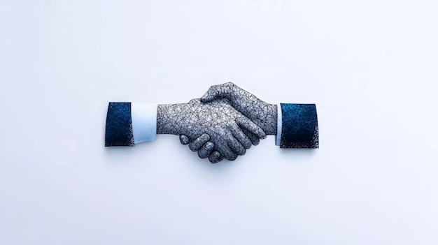 Photo artistic representation of a handshake symbolizing partnership agreement and collaboration in a modern business context