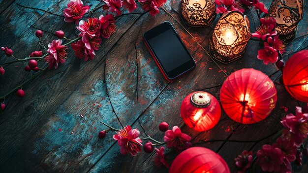 An artistic representation of a Lunar New Yearthemed mobile app offering virtual experiences games