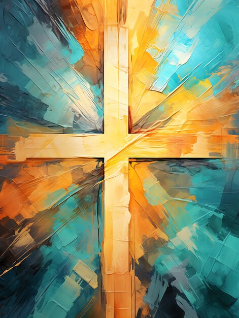 Artistic Sacred Cross Made of Abstract Painted Wooden Panels Cross Palm Sunday Photo Christian Art