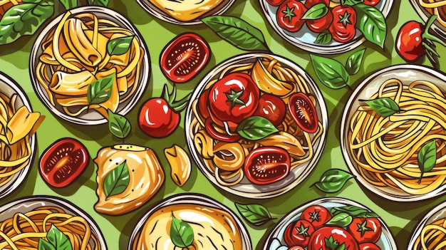 Photo artistic seamless pattern of italian pasta dishes