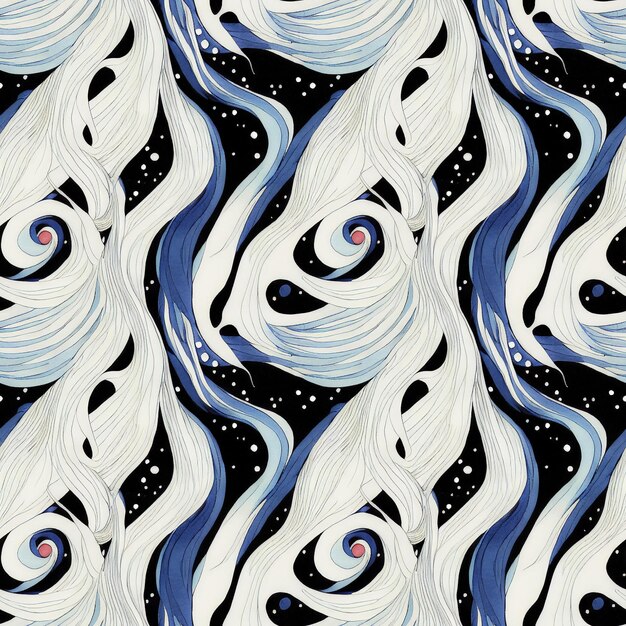 Artistic seamless pattern with abstract waves and swirls Ink and watercolor Iceflowers in winter Tile for wrapping paper gift bag or fabric textile 3D illustration