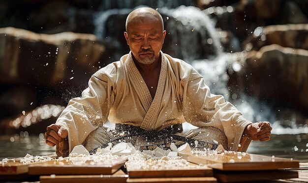 Artistic Shot of a Karate Sensei Leading Meditation