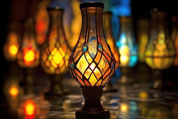 Artistic shot of stained glass lamp reflections created with generative ai