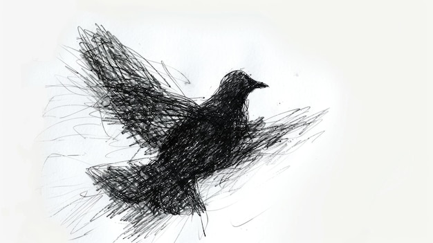 Artistic Sketch of a Bird in Monochrome with Textured Lines