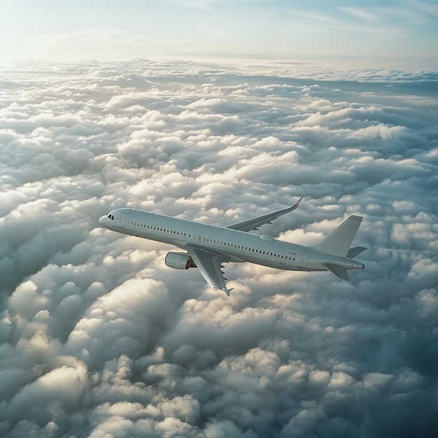 Photo an artistic skyscape view of a commercial jet aircraft flyng in a vibrant blue sky with bright whit