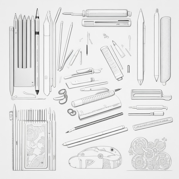 Artistic Stationery Illustration with Drawing Supplies and Desig