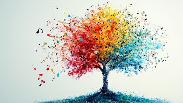 Artistic tree with colorful musical notes on branches