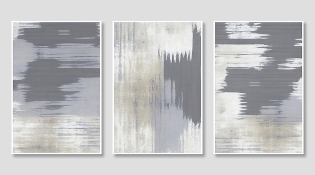 Artistic triptych composed of abstract gold and gray vintage textures