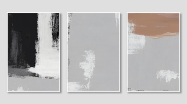 Artistic triptych composed of abstract gray and brown vintage textures