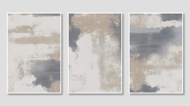 Artistic triptych composed of abstract gray and brown vintage textures