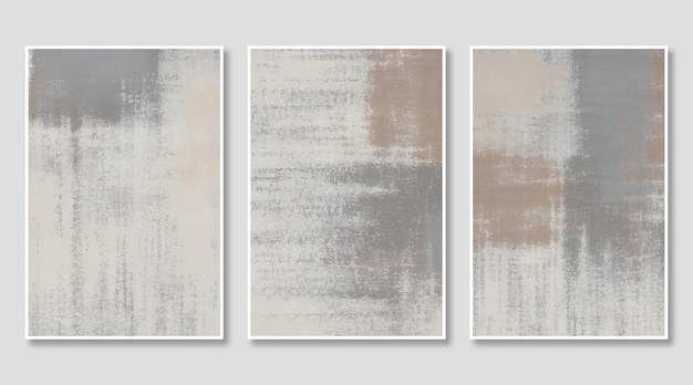 Artistic triptych composed of abstract gray and brown vintage textures