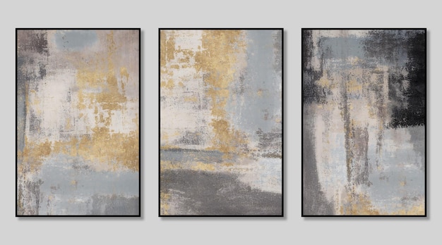 Artistic triptych made of gold and gray vintage textures cover design abstract illustration