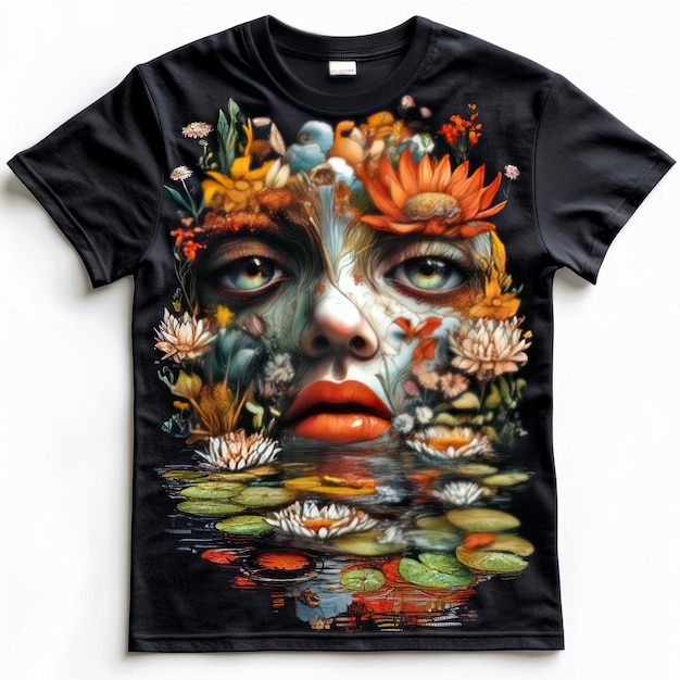 Artistic tshirt featuring a floral face design