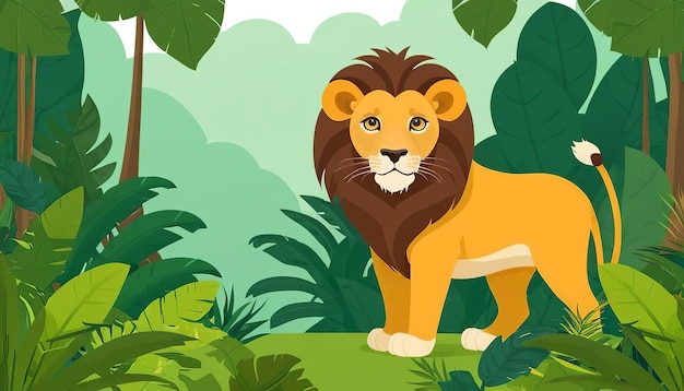 Artistic Vector Illustration of a Cute Lion in the Wild