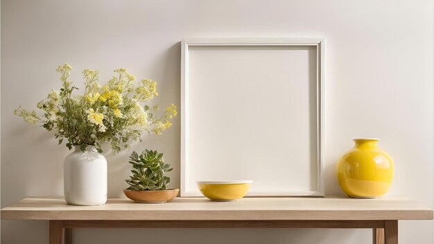 Artistic Vibes White Framed Canvas SEOOptimized Mockup in YellowInfused Dcor