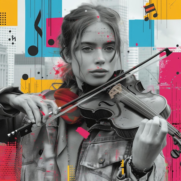 Photo artistic violinist modern graphic design