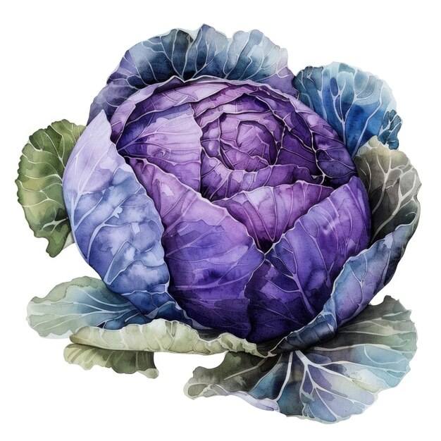 Photo an artistic watercolor painting of a purple cabbage isolated on a white background