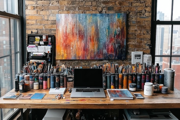 Photo artistic workspace with vibrant colors