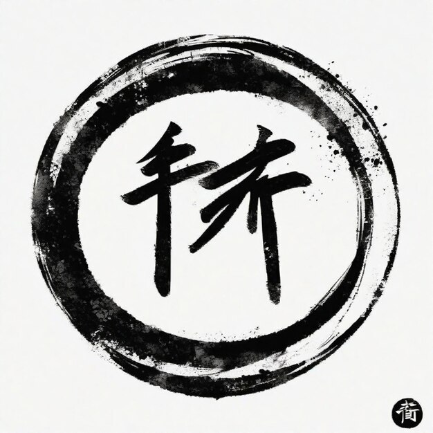 Artistic Zen Kanji Calligraphy in Grunge Circle