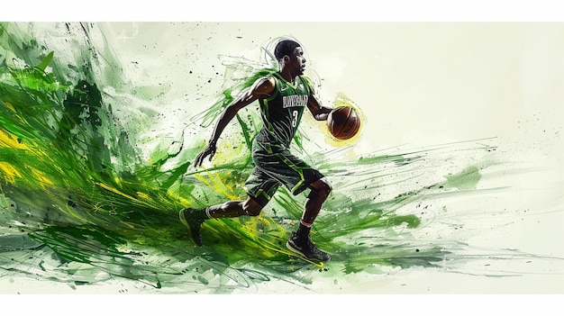 Artistically designed image of a professional basketball player in action