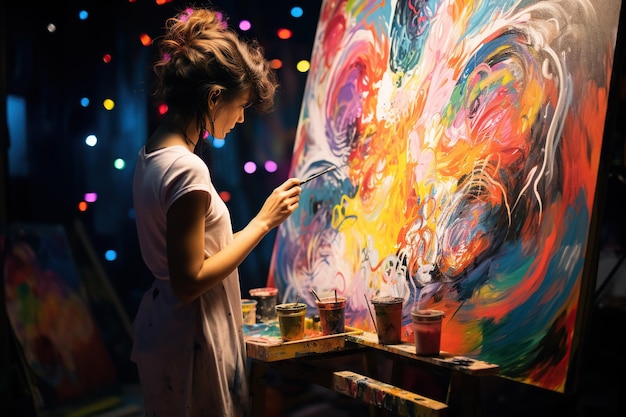 artistically driven painter standing before a canvas lost in a world of colors and strokes Generated with AI