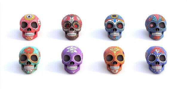 Artistically Rendered Isolated Sugar Skulls for Festive Display