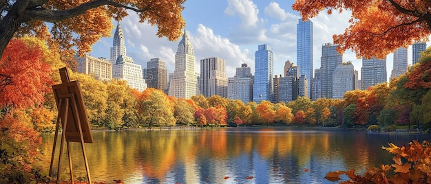 Artists Easel Capturing the Vibrant Autumn Beauty of Central Park