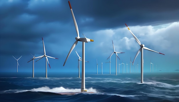 An artists rendering of a floating wind turbine platform in a stormy sea