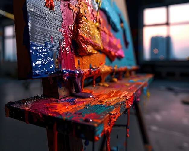 Artists studio with vibrant paints dynamic and creative Urban Bright hues Photograph Artistic space