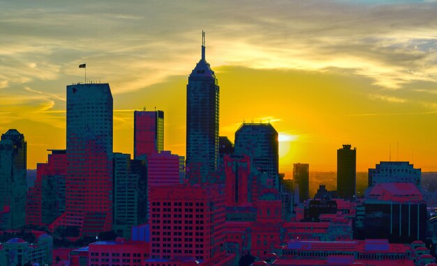 Artsy Aerial Indianapolis Skyline at Golden Hour Downtown Panorama