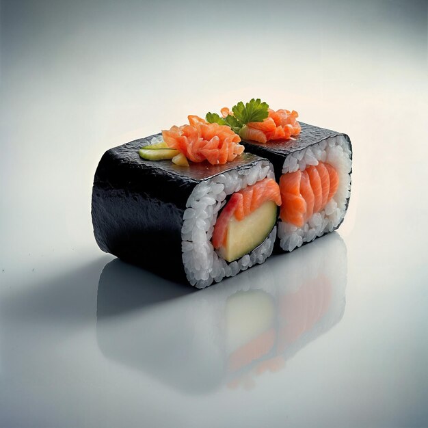 Photo an artsy styling composition of a japanese food salmon sushi on clean premium background