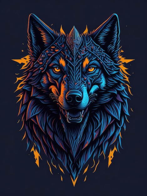 Artwork design of wolf AI generative