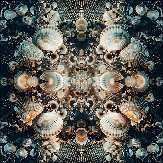 artwork of numbers surreal symmetrical pattern 1000 seashells silhoutte in golden ratio patterned