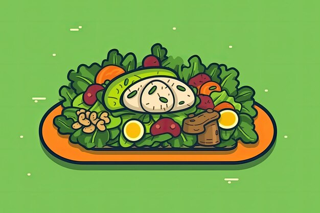 Photo artwork of a salad in flat handdrawn style generative ai