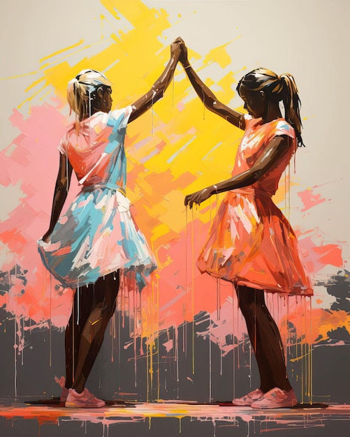 An artwork showcasing the joy of friendship through dance