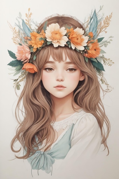 Artwork in soft colors using Boho fairy tale flower crown style