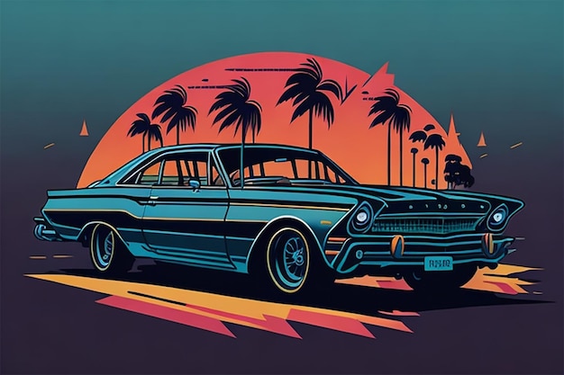 artwork of tshirt graphic design flat design of one retro classic car