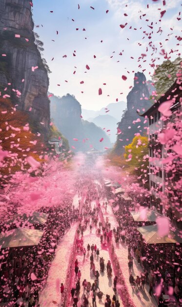 Photo artwork of zhangjiajie celebrating cherry blossom festival