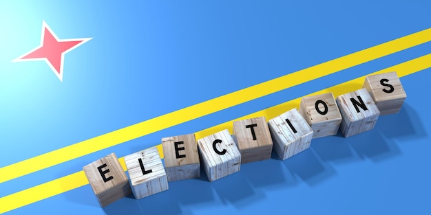 Aruba elections concept wooden blocks and country flag 3D illustration