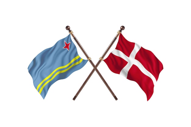 Aruba versus Denmark Two Countries Flags Background