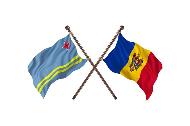 Aruba versus Moldova Two Countries Flags Background