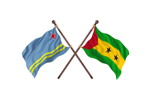 Aruba versus Sao Tome and Principe Two Countries Flags Background