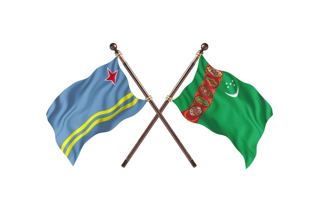 Aruba versus Turkmenistan Two Countries Flags Background