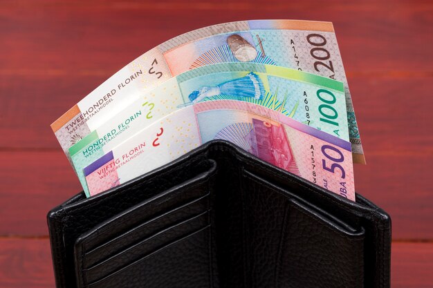 Aruban money  florin in the black wallet