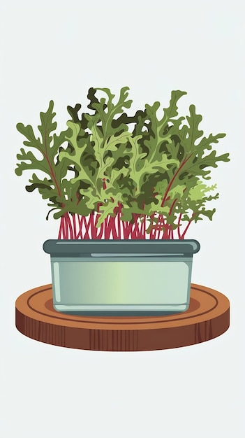 Arugula Microgreens in a container Healthy Food Sprouts cartoon style